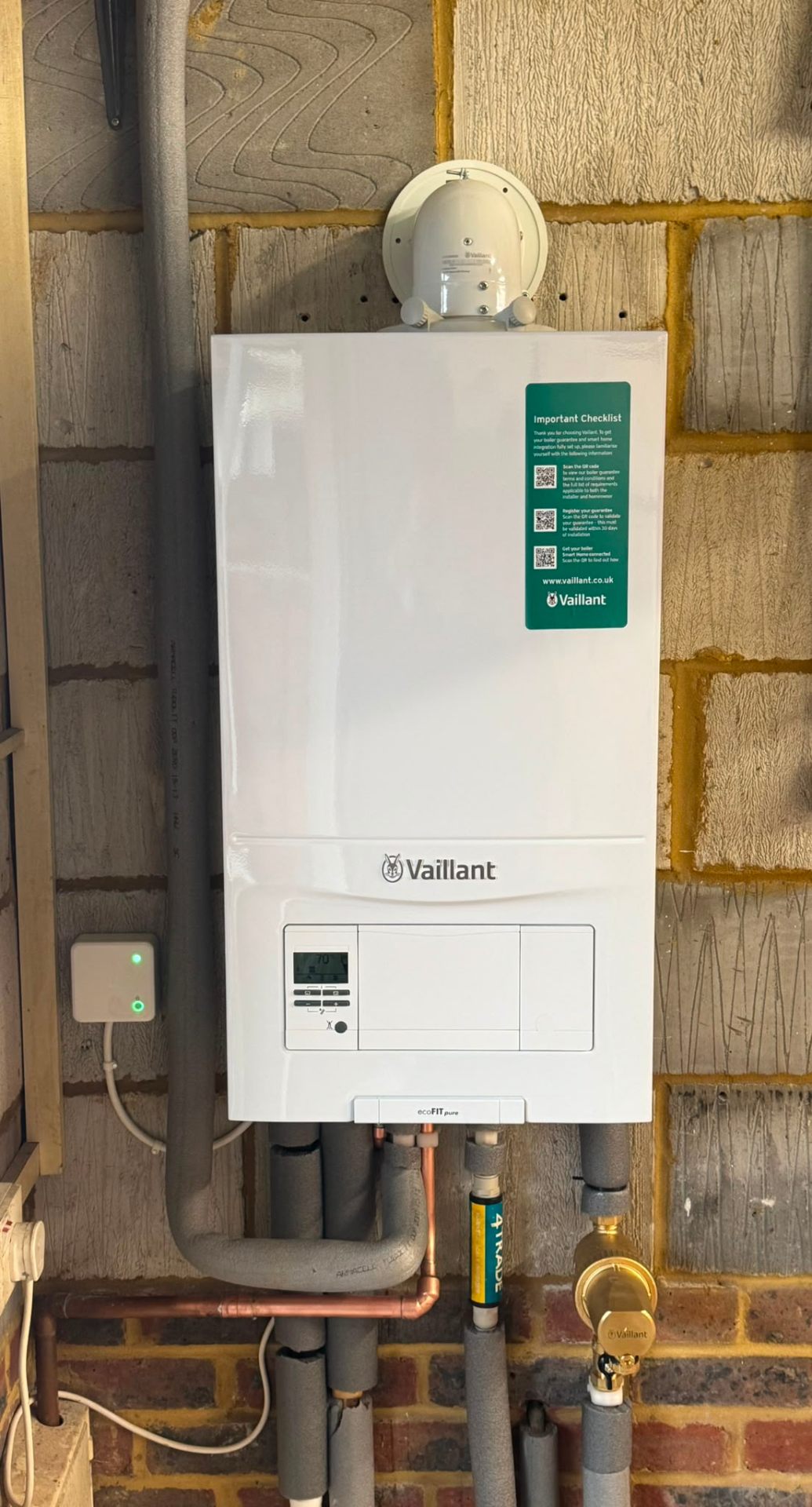 Vaillant combi boiler installed with magnetic filter and service valves, Ashford